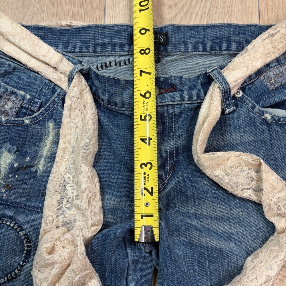 Venus Womens Y2K Flare Jeans Blue Denim Embroidered Lace Patchwork Low Rise SZ 6 - Picture 9 of 11